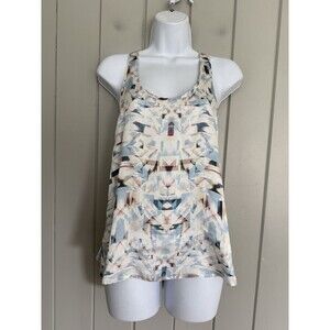 Asceno Silk Printed Tank Top S Small Racerback Pastel Pink Blue